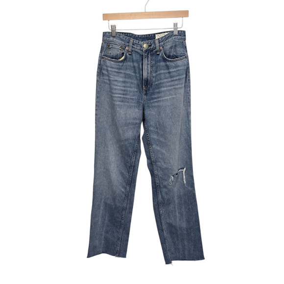 Rag & Bone‎ Jeans Womens 26 Blue Ruth Super High Rise Straight Distressed Denim - Picture 1 of 11